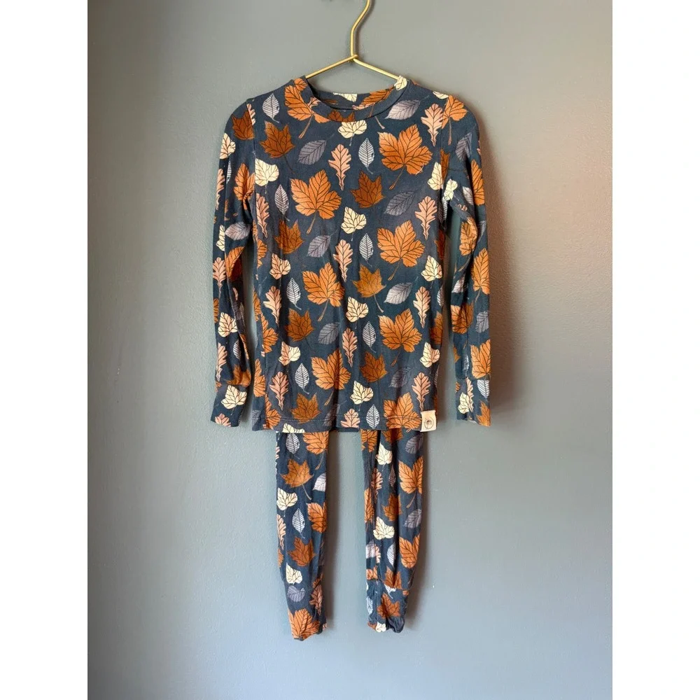 Ready Set Lounge Kids Bamboo Leaf Print Pajama Set Navy Rust 2/3Y